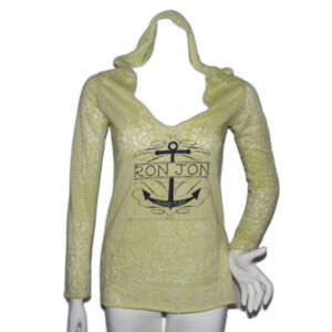 RON JON GRAND TURK Hoodie Tee, S, Floral Burnout, Chartreuse, Pocket, Long slv